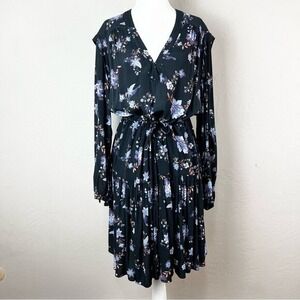 Rebecca‎ Minkoff Tiered Knee Length Floral Belted Long Sleeve Shirt Dress Size S